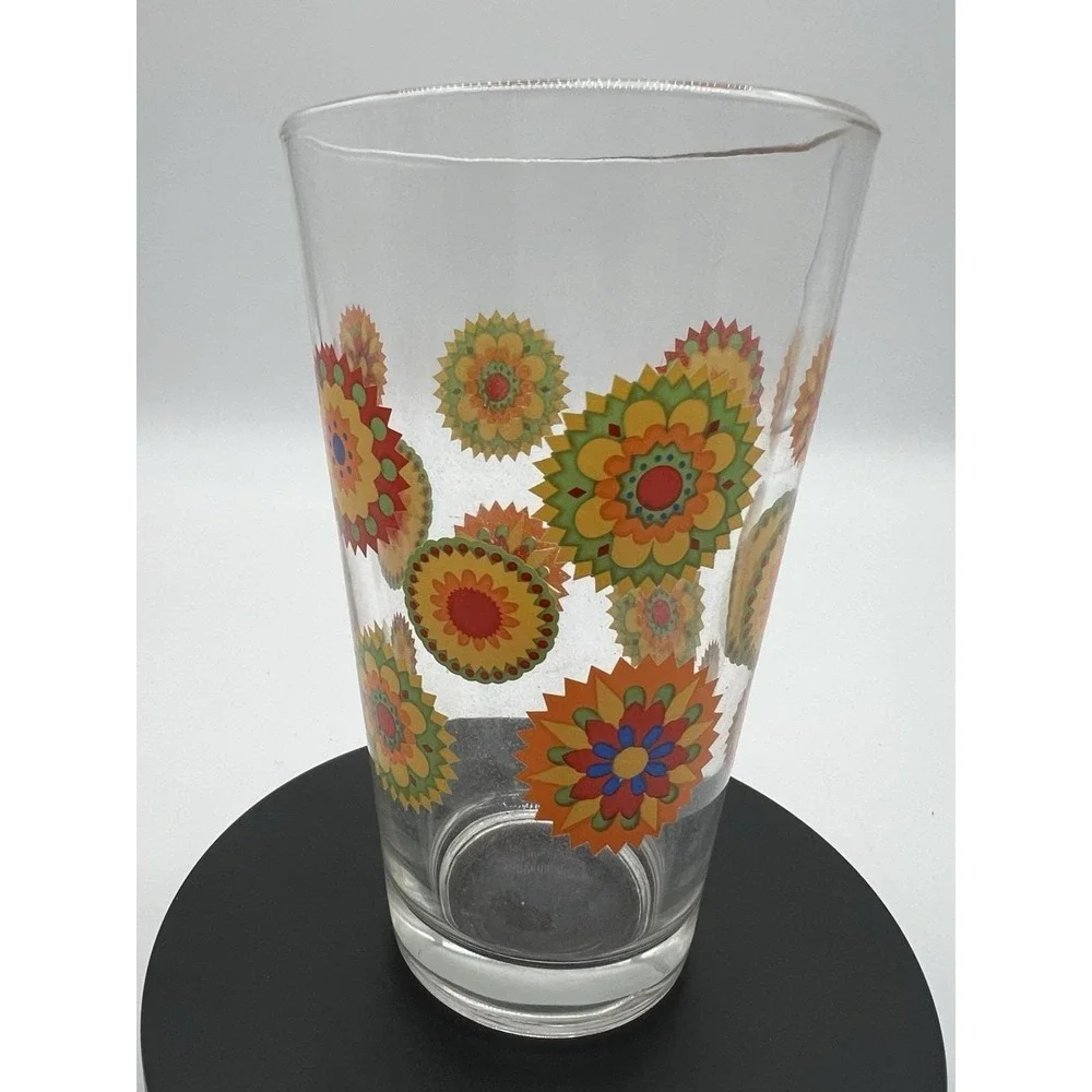 4 Floral Libbey Retro Drinking Glasses‎ Groovy Flower Power Boho Greenbrier Intl